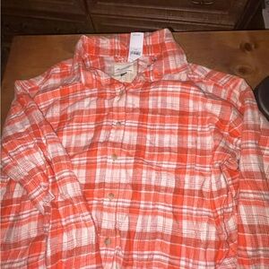 American Eagle Outfitters Orange and White Plaid Shirt
